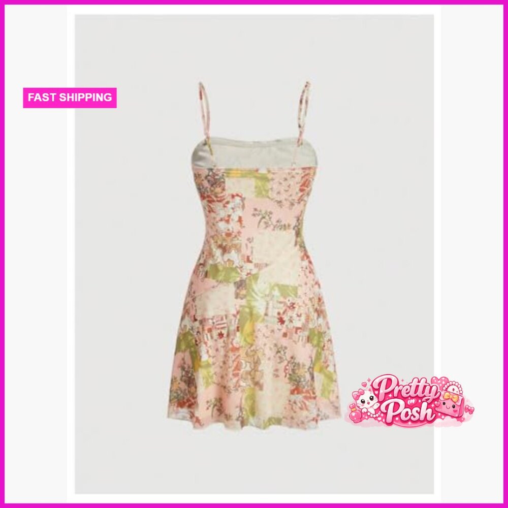 Polyester Blend Patchwork Print Spaghetti Strap F… - image 3